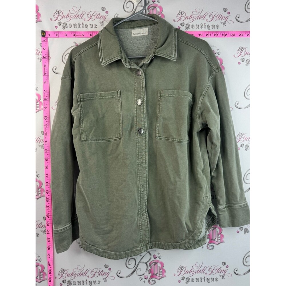 Be cool jacket coat button up long sleeves  Olive Green Utility Jacket